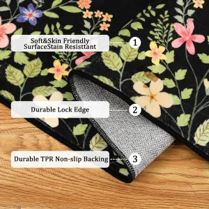 Washable 8x10 Rug, Non-Slip Soft Black Botanical Area Rugs for Living Room, Non-Shedding Large Bedroom Rug, Ultra-Thin Stain Resistant Floor Carpet for Dining Table