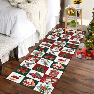 Christmas Runner Rug with Festive Prints & Non-Slip Backing, Soft Low Pile, Washable, Kid & Pet-Friendly, 2x6 Feet for Kitchen Bedroom Entryway
