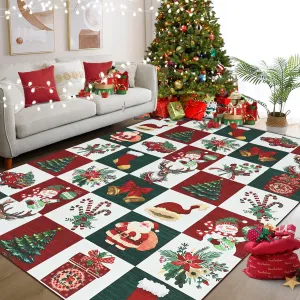 Christmas Rugs for Living Room 5x7 Low Pile Soft Washable TPE Non-Slip Backing Kid Pet Friendly Indoor Decor