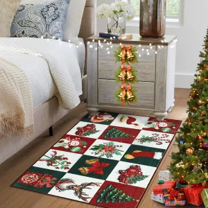 Christmas Entryway Rug with Holiday Prints, Non-Slip & Washable, Low Pile, TPE Backing, Kid & Pet Friendly, 2x3 ft, Cozy Home Decor