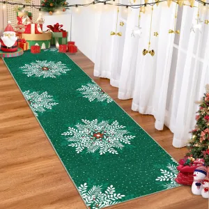 Christmas Runner 2x8 Snowflake Washable Rug Runners Non Slip Vintage Red Green for Hallways Kitchen Bedroom