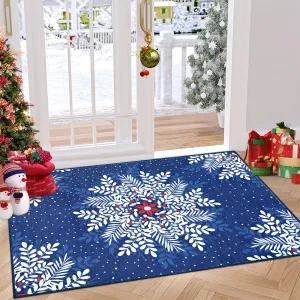 Christmas Snowflake Area Rug 2x3 Washable Non Slip Blue for Entryway Bedroom Living Room
