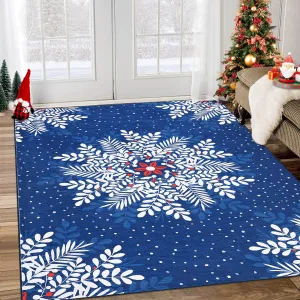 Christmas Snowflake Area Rug 3x5 Washable Non Slip Blue for Living Room Nursery Dorm Dining Room