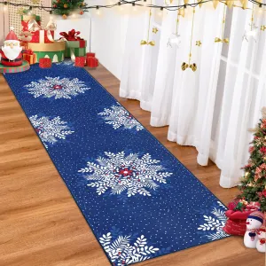 Christmas Runner 2x10 Snowflake Washable Rug Runners Non Slip Vintage Red Blue for Hallways Kitchen Bedroom