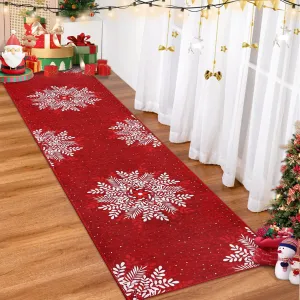 Christmas Runner 2x8 Snowflake Washable Rug Runners for Hallways Non Slip Vintage Red Kitchen Runner Rugs Soft Low Pile