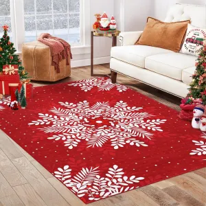 Christmas Snowflake Area Rug 5x7 Washable Non-Slip Low Pile Soft Carpet for Living Room Bedroom Kitchen Dining Room Office