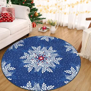 Christmas Snowflake Round Rug 4Ft Washable Non-Slip Soft Nursery Rug Blue for Bedroom Living Room
