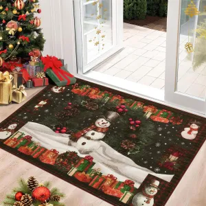 Christmas Snowman Washable Non Slip Area Rug Christmas Decorations Rugs for Living Room Low Pile Throw Rug Carpet Red 4*6Ft