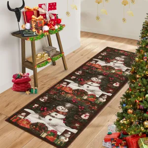 Christmas Snowman Washable Non Slip Area Rug Christmas Decorations Rugs for Living Room Low Pile Throw Rug Carpet Red 2*6Ft