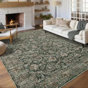 Large Area Rug 10x13 Vintage Non Slip Washable Rug for Living Room Bedroom Dining Room Amber