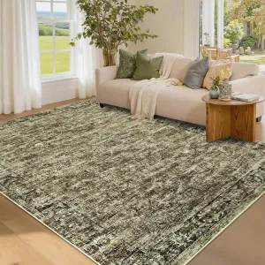 Living Room Rug 5x7 Area Rug Washable Non Slip Soft Low Pile Green