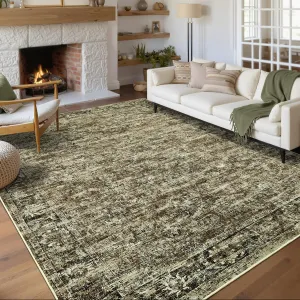 Washable Rug 9x12 Vintage Distressed Large Area Rug Non Slip Soft Low Pile Amber