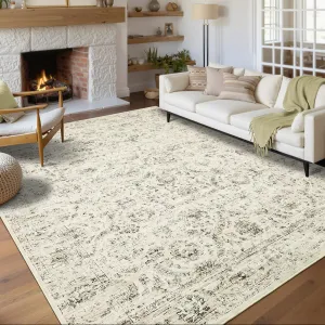 Large Area Rug 10x13 Vintage Washable Non Slip Soft Low Pile Stain Resistant Carpet for Living Room Bedroom Dining Room Nursery