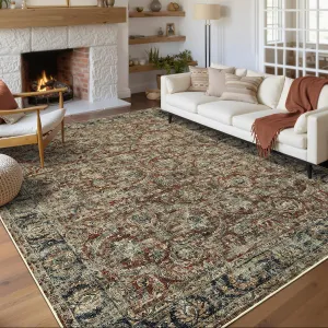 Washable Rug 10x13 Red Non Slip Large Area Rug for Bedroom Living Room Dining Room