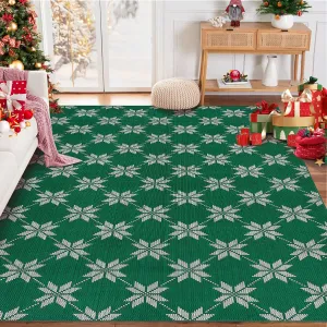 Christmas 5x7 Area Rug Non Slip Machine Washable Rug Low Pile Carpet for Holiday Decor Geometric Rugs for Living Room Bedroom Dining Room Christmas Pattern Print Green