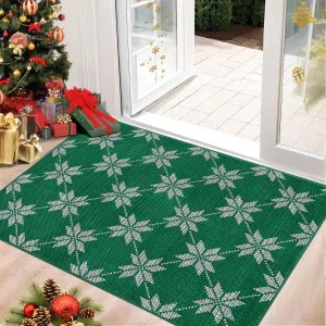 Christmas 2x3 Entryway Rug Machine Washable Rugs Green Indoor Door Mat Front Door Rug Snowflake Non-Slip Small Carpet for Bedroom Kitchen