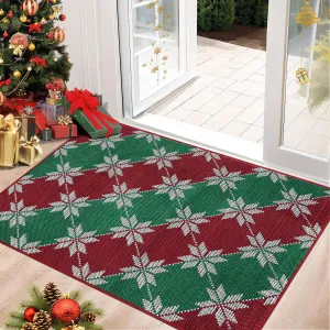 Christmas 2x3 Entryway Rug Machine Washable Rugs Red/Green Indoor Door Mat Front Door Rug Snowflake Non-Slip Small Carpet for Bedroom Kitchen