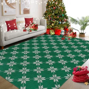 Christmas 8x10 Large Area Rugs Machine Washable Rugs Green Indoor Rug Low Pile Carpet Non-Slip Rugs for Bedroom Kitchen Living Room Dining