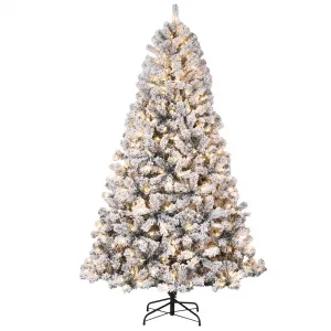 9FT Pre-Lit Artificial Christmas Tree with 660 Warm White LEDs, Snow-Flocked 2096 PVC Branches, Foldable Stand, Easy Assembly for Home Office