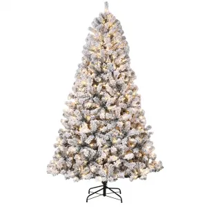 4.5FT Pre-Lit Artificial Christmas Tree with 100 Warm White LEDs, Snow-Flocked 340 PVC Branches, Foldable Stand, Easy Assembly for Home Office