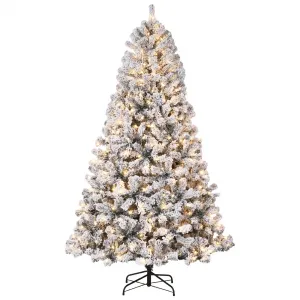 6FT Pre-Lit Artificial Christmas Tree, 200 Warm White Led Lights, Snow Flocked Full Prelighted Xmas Tree for Home Office, 836 Branch Tips, Foldable Stand, Easy Assembly