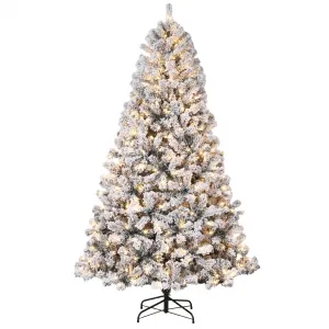 7.5FT Pre-Lit Artificial Christmas Tree, 450 Warm White Led Lights, Snow Flocked Full Prelighted Xmas Tree for Home Office,1284 Branch Tips, Foldable Stand, Easy Assembly for Home Office