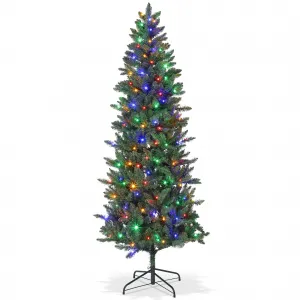7.5ft Pencil Christmas Tree with 200 Lights, LED Illumination, Easy Setup, PVC Material, Flame Retardant, Indoor Outdoor Holiday Decor for Home, Office, Party