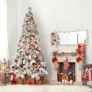 8ft Christmas Tree with 400 LED Lights, Snow Flocked PVC Pre-Lit Xmas Tree with Metal Stand & Pine Cones, 1246 Branch Tips Holiday Decor for Home, Office, Apartment