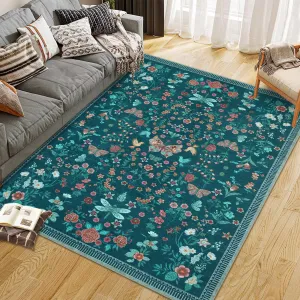 9x12 Modern Floral Machine Washable Area Rugs Dark Green for Bedroom Living Room Dining Room Office