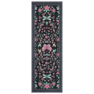 2x6 Modern Floral Runner Machine Washable Non-Slip Low Pile Indoor Waterproof Area Rug Black for Kitchen Entryway Bathroom Laundry Dorm