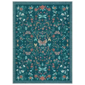 5x7 Modern Floral Machine Washable Area Rug for Living Room Bedroom, Dark Green, Large, Non-Slip, Stain Resistant Low Pile Carpet