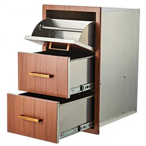 Outdoor Kitchen Drawers 17" W x 30" H x 21" D, Flush Mount Triple BBQ Drawers with Stainless Steel Handle, Paper Towel Holder Combo, Brown
