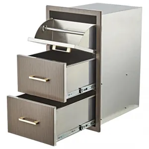 Outdoor Kitchen Drawers 17" W x 30" H x 21" D, Flush Mount Triple BBQ Drawers with Stainless Steel Handle, Paper Towel Holder Combo for BBQ Island, Patio Grill Station, Grey
