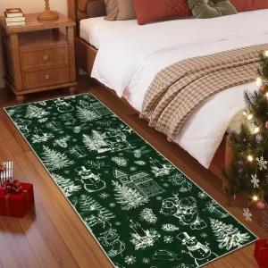 Christmas Rug Thin Washable Rug with Non Slip Rubber Backing, Low Pile Soft Indoor Carpet, Non Shedding Foldable Printed Floor Mats for Living Room Nursery Bedroom