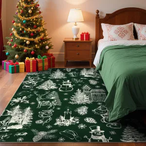 Christmas Rug Thin Washable Rug with Non Slip Rubber Backing, Low Pile Soft Indoor Carpet, Non Shedding Foldable Printed Floor Mats for Living Room Nursery Bedroom