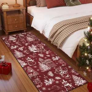 Christmas Rug Thin Washable Rug with Non Slip Rubber Backing, Low Pile Soft Indoor Carpet, Non Shedding Foldable Printed Floor Mats for Living Room Nursery Bedroom