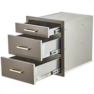 Outdoor Kitchen Drawers 17" W x 20" H x 20" D, Flush Mount Triple BBQ Drawers with Stainless Steel Handle, Grey, Patio Grill Station Storage