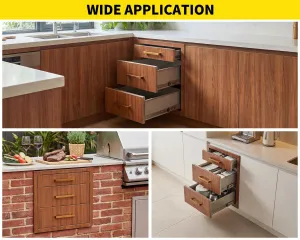Outdoor Kitchen Drawers 17" W x 20" H x 20" D, Flush Mount Triple BBQ Drawers with Stainless Steel Handle, Brown