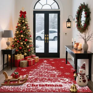 5x7 Modern Solid Simple Christmas Carpet Washable Area Rug for Living Room Non Shedding Christmas Tree Floor Carpet Low Pile Soft Bedroom Throw Mats, Red