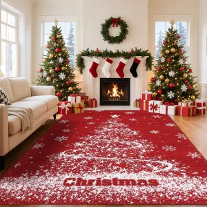 8x10 Modern Solid Simple Christmas Carpet Washable Area Rug for Living Room Non Shedding Christmas Tree Floor Carpet Low Pile Soft Bedroom Throw Mats, Red