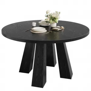 Farmhouse 47" Wood Round Dining Room Table with Sturdy Base Suitable for 4-6 Peaple, Black
