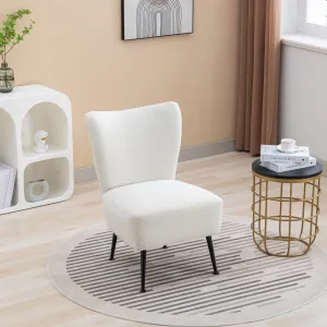 Living Room Armless Accent Chair With Rubber Wooden Legs Modern Upholstered Corner Side Chair Beige