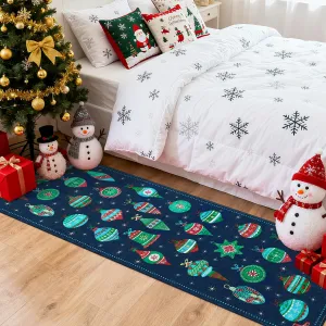 Christmas Runner Rug 2x6 Washable Non Slip Kitchen Rug Blue for Holiday Floor Decor