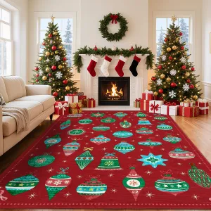Christmas Room Decor Printed Area Rugs for Bedroom & Living Room, 9x12, Holiday Home Decor, Soft Low Pile, Non-Slip, Machine Washable