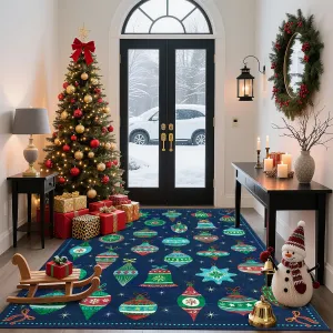 Christmas Room Decor Printed Area Rugs for Bedroom & Living Room, Foldable, Soft Low Pile, 8x10, Blue