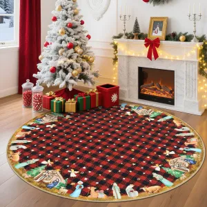 Christmas Red 4 Ft Round Non-Slip Machine Washable Rug for High Traffic Areas, Living Room, Bedroom, Entryway & Pet Friendly