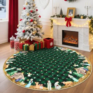 Christmas Green 3 Ft Round Non-Slip Machine Washable Rug for High Traffic Areas, Living Room, Bedroom, Entryway & Pet Friendly