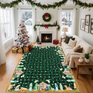 Christmas Green 8x10 Non-Slip Machine Washable Rug for High Traffic Areas, Living Room, Bedroom, Entryway & Pet Friendly