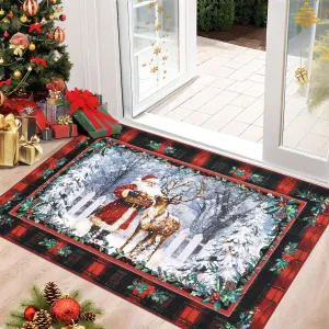 Christmas 2x3 Kitchen Rugs and Mats Santa Claus Elk Non Slip Rugs Christmas Floor Mats for Kitchen Home Hallway Holiday Decor