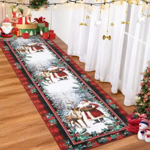 Christmas Kitchen Rugs and Mats Santa Claus Elk Non Slip Rugs Christmas Floor Mats for Kitchen Home Hallway Holiday Decor Red 2*8Ft